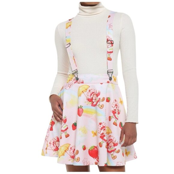 Strawberry Shortcake Suspenders Skater Cartoon Skirt Hot Topic Size Small - Picture 1 of 8